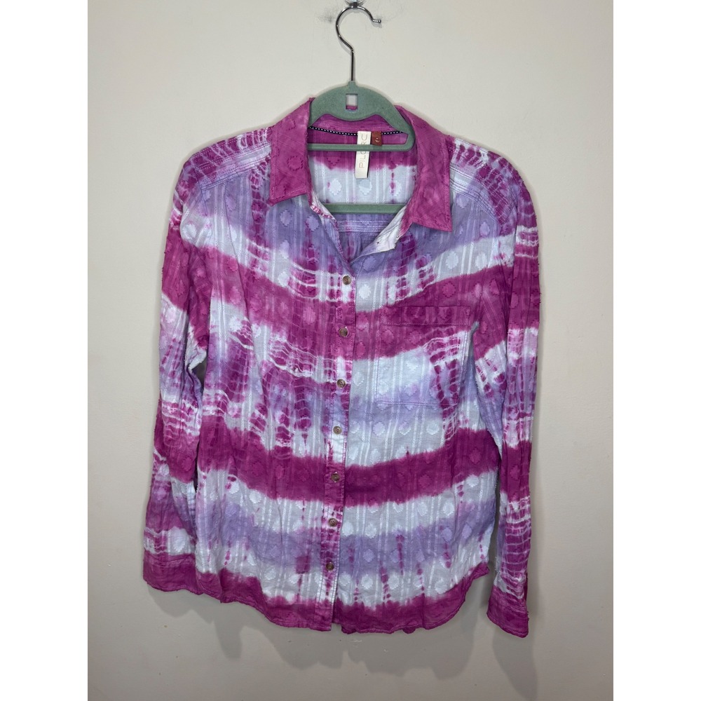 Pilcro Janesse Tie-Dye Button down Shirt Sz M 100% Cotton Pink White Purple